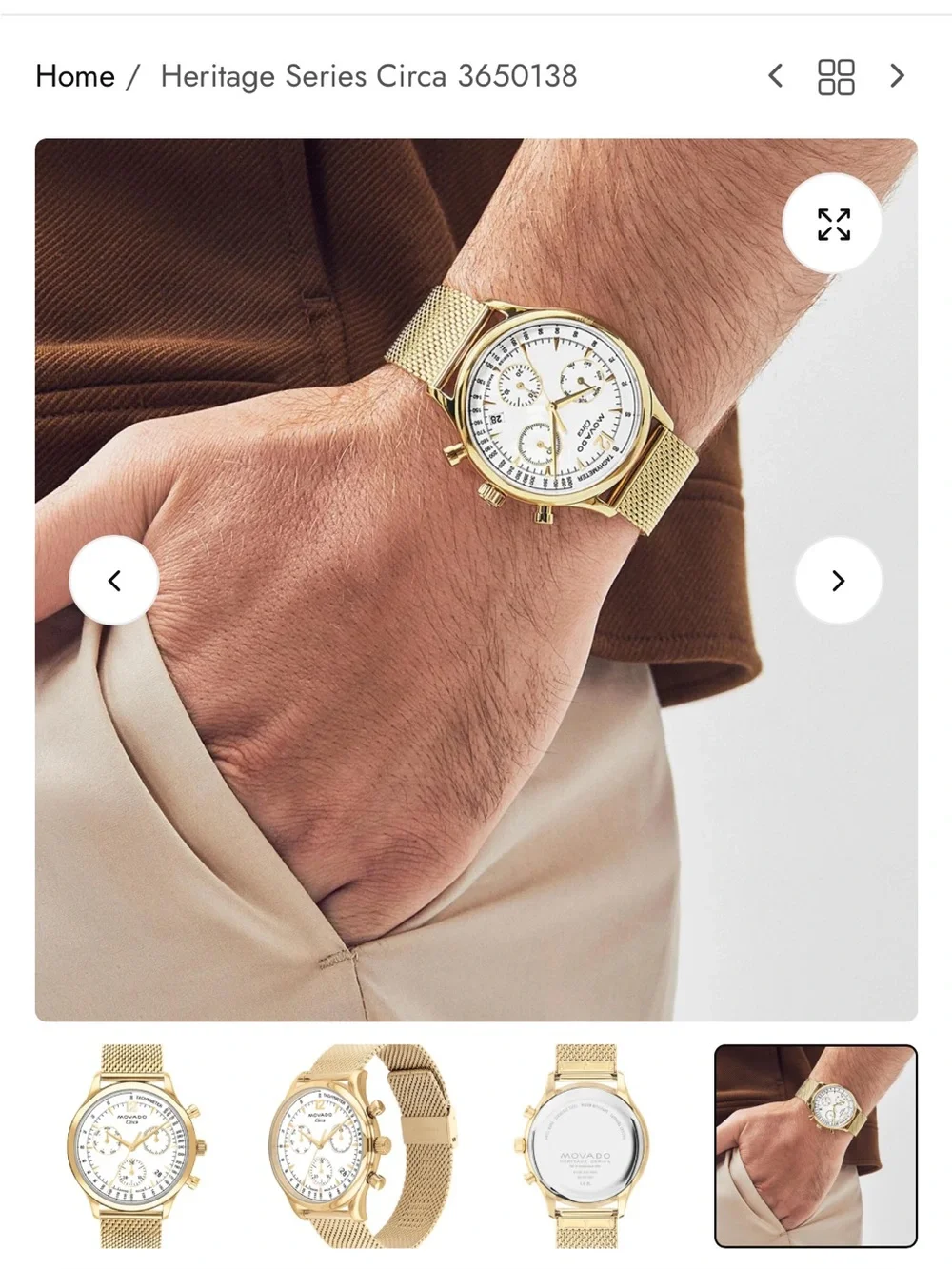 Movado heritage Circa Gold-Tone Men's Chronograph Watch